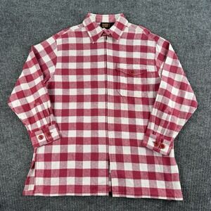 Vintage Faded Glory Flannel Sweater Jacket Women's Medium Cotton White Red Check